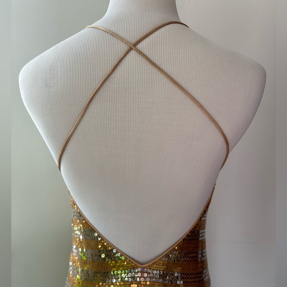 Faviana Couture Gold Sequins Cocktail Dress- Size 2 - Picture 3 of 8